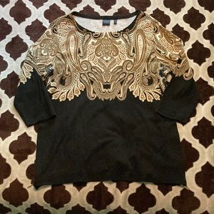Size XL Rafaella brown and black paisley 3/4 sleeve tunic with zippers